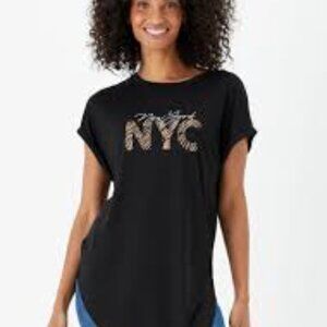 WOmens Papaya New York NYC Graphic Tee Dress Women’s Medium Black